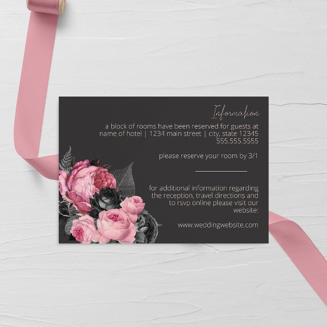 Pink and Black Roses Wedding Enclosure Card (Creator Uploaded)