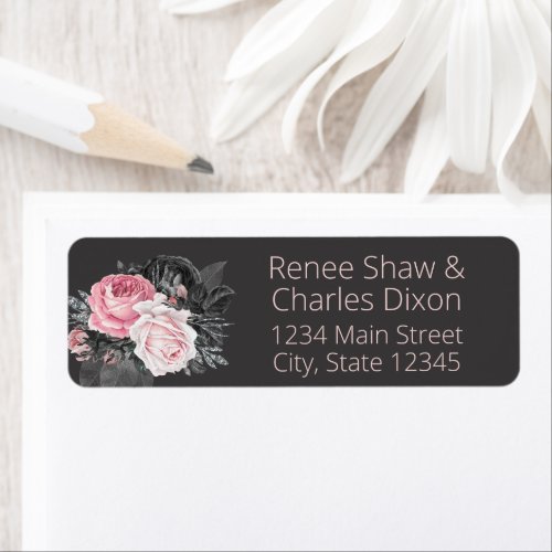 Pink and Black Roses Wedding Return Address Label