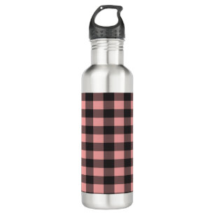 Pink and Black Rustic Buffalo Plaid Stainless Steel Water Bottle