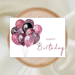 Pink and Black Safari Balloons Happy Birthday Card