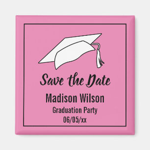 Pink and Black Save the Date Graduation Party Magnet