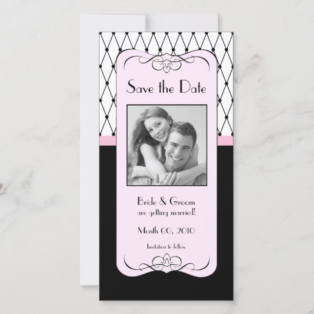 Pink and Black Save the Date Photo Cards (Front)