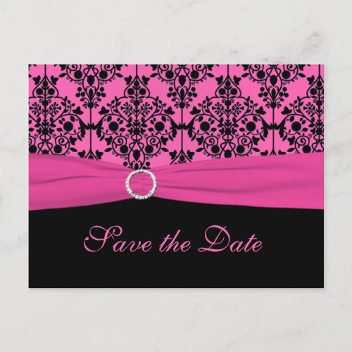 Pink and Black Save the Date Postcard