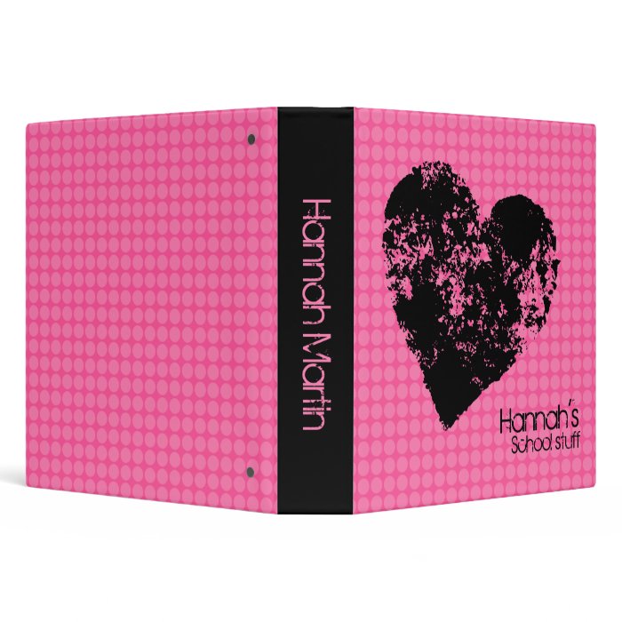 Pink and black school binder with grunge heart