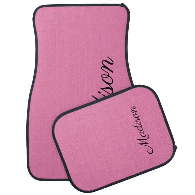 Pink And Black Script Monogram Personalized Name Car Floor Mat (Set)