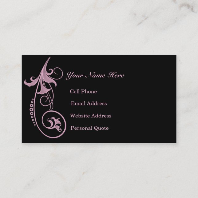 Pink and Black Scroll Design Business Profile Card (Front)