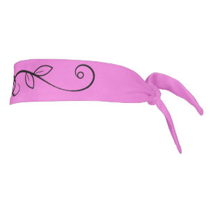 Pink and black scroll design tie headband
