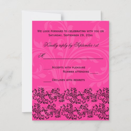 Pink and Black Scrolls Reply Card