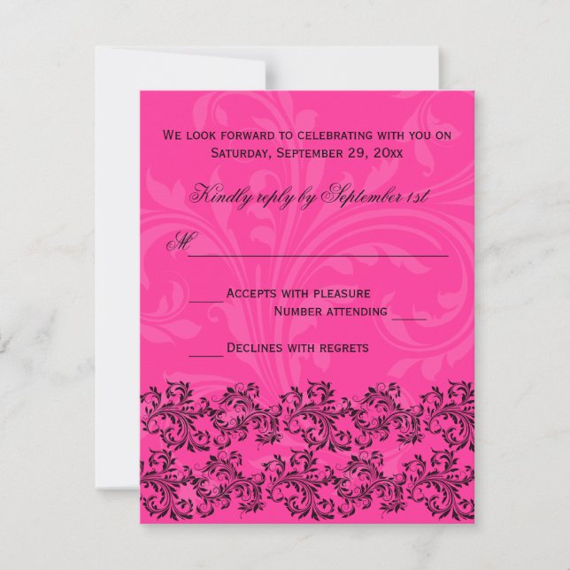 Pink and Black Scrolls Reply Card (Front)