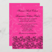 Pink and Black Scrolls Wedding Invitation (Front/Back)