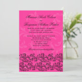 Pink and Black Scrolls Wedding Invitation (Standing Front)