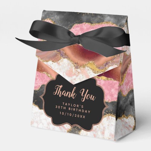 Pink and Black Sequins Agate Birthday Thank You Favor Boxes