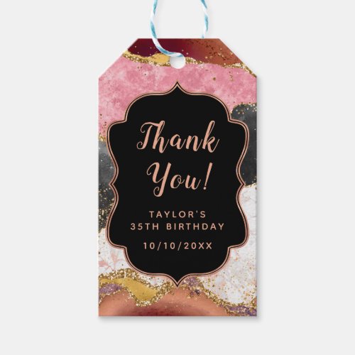 Pink and Black Sequins Agate Birthday Thank You Gift Tags