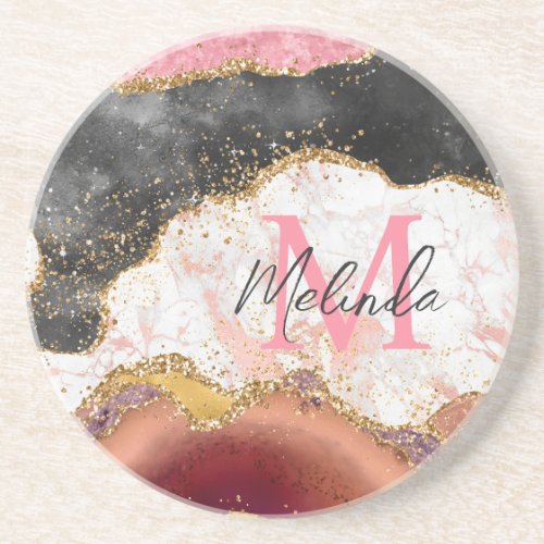 Pink and Black Sequins Agate Coaster
