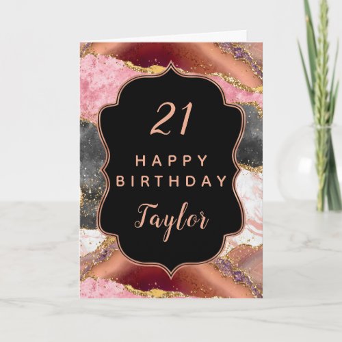 Pink and Black Sequins Agate Happy Birthday Card