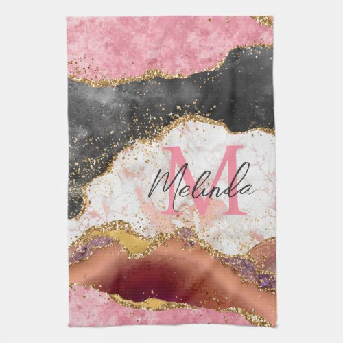 Pink and Black Sequins Agate Kitchen Towel