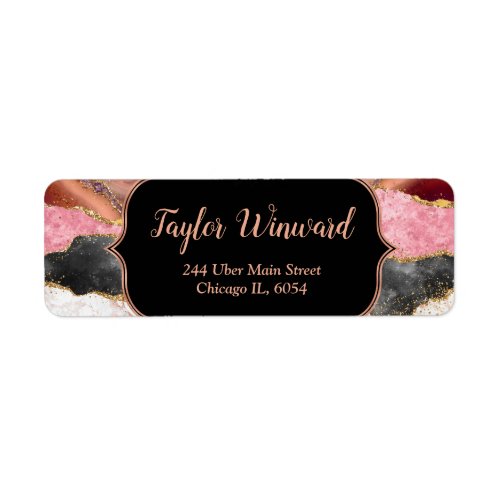 Pink and Black Sequins Agate Label