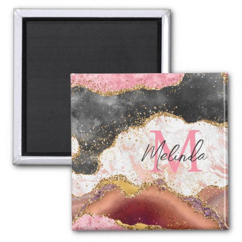 Pink and Black Sequins Agate Magnet