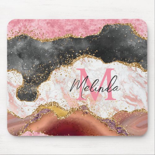 Pink and Black Sequins Agate Mouse Pad
