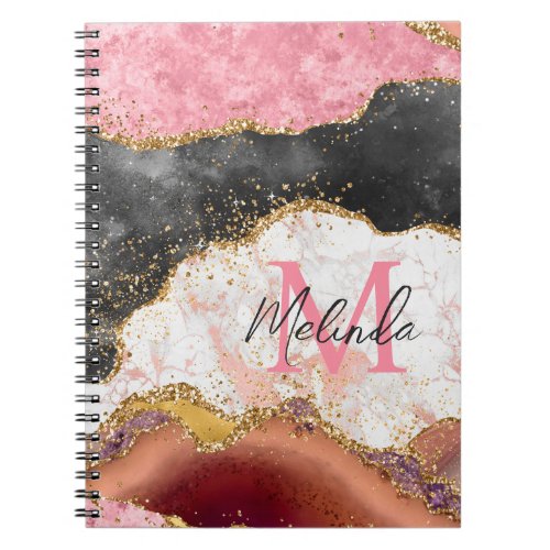 Pink and Black Sequins Agate Notebook