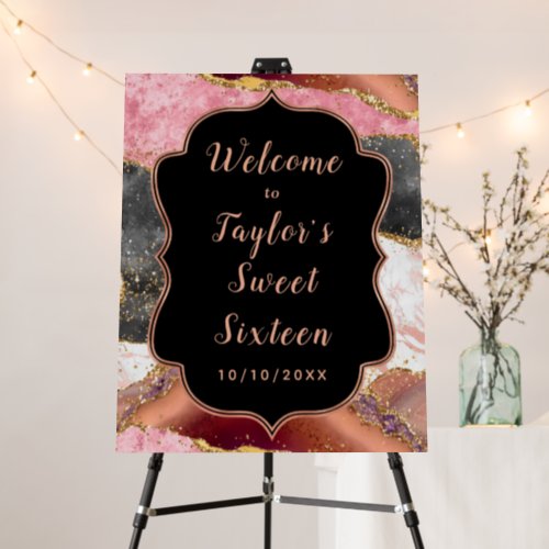 Pink and Black Sequins Agate Sweet Sixteen Welcome Foam Board