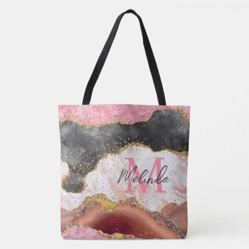 Pink and Black Sequins Agate Tote Bag