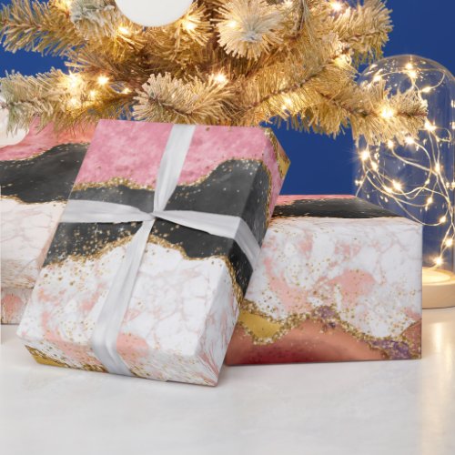 Pink and Black Sequins Agate Wrapping Paper