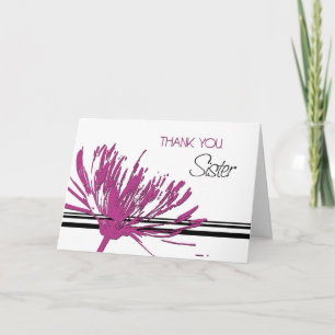 Pink and Black Sister Thank You Maid of Honor Card