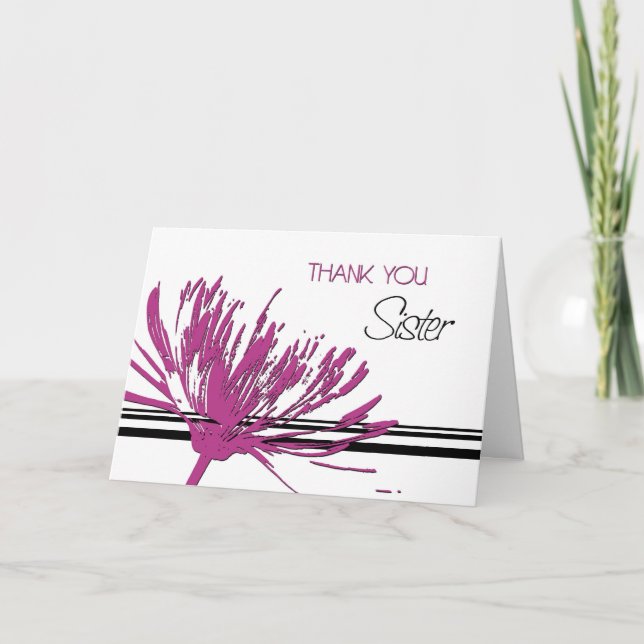 Pink and Black Sister Thank You Maid of Honor Card (Front)