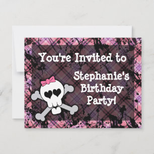 Pink and Black Skull Heart Party Invitations