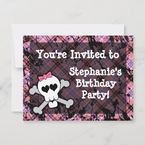 Pink and Black Skull Heart Party Invitations