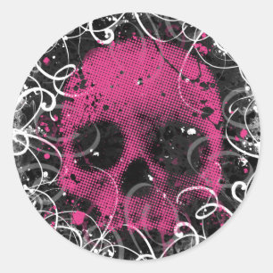 Pink and Black Skull Stickers