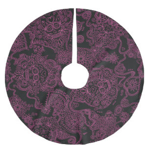 Pink And Black Skulls Gothic Christmas Tree Skirt