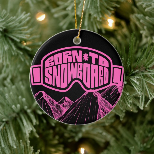 Pink and Black Snowboarding Snowboard Christmas  Ceramic Ornament (Creator Uploaded)