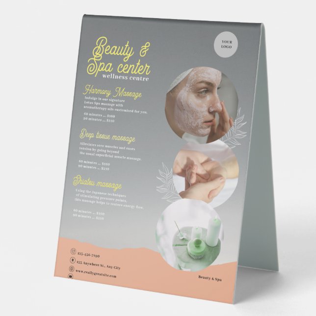 Pink and Black Spa Calming Beauty & Spa  Table Tent (Front)