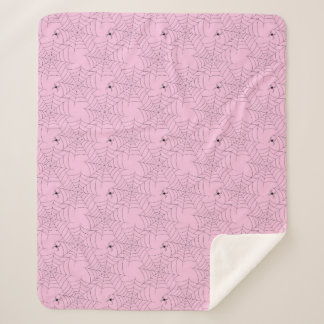 Pink and Black Spider and Spiderweb Sherpa Blanket