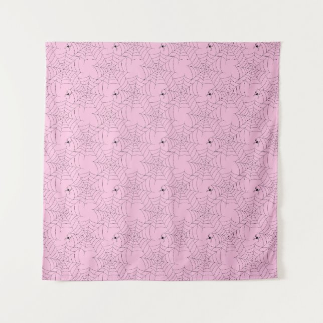 Pink and Black Spider and Spiderweb Tapestry (Front)
