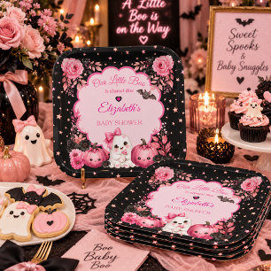 Pink and Black Spooky Cute Baby Shower Paper Plates