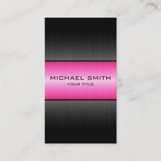 Pink and Black Stainless Steel Metal Business Card (Front)