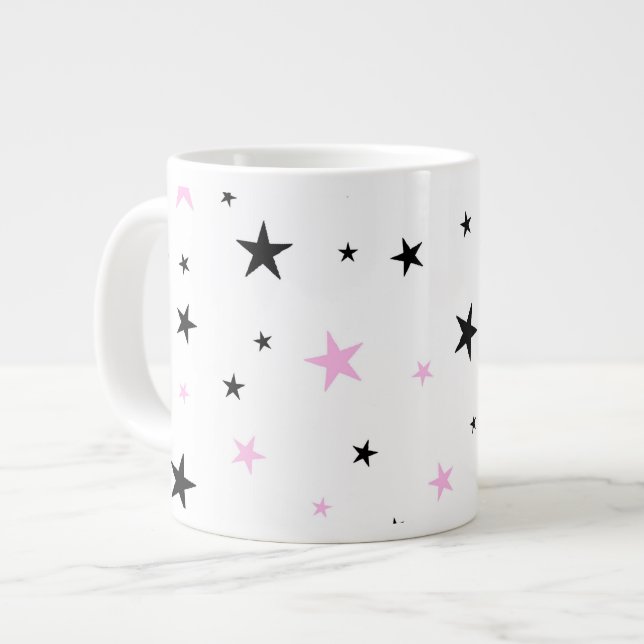 Pink and Black Star Jumbo Coffee Mug (Front Left)