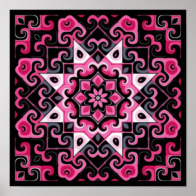 Pink and Black Star Kaleidoscope  Poster (Front)