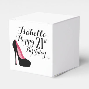 Pink and Black Stiletto Happy Birthday Favor Boxes