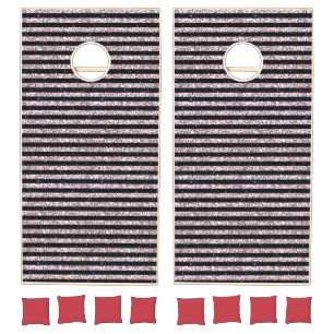 Pink And Black Stripe Pattern Cornhole Set