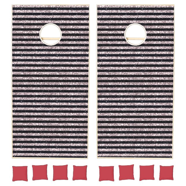 Pink And Black Stripe Pattern Cornhole Set (Set)