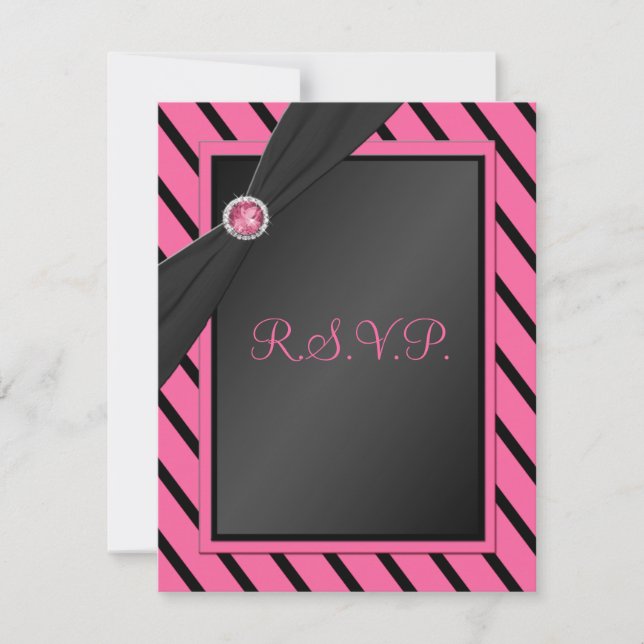 Pink and Black Stripe R.S.V.P. Card (Front)