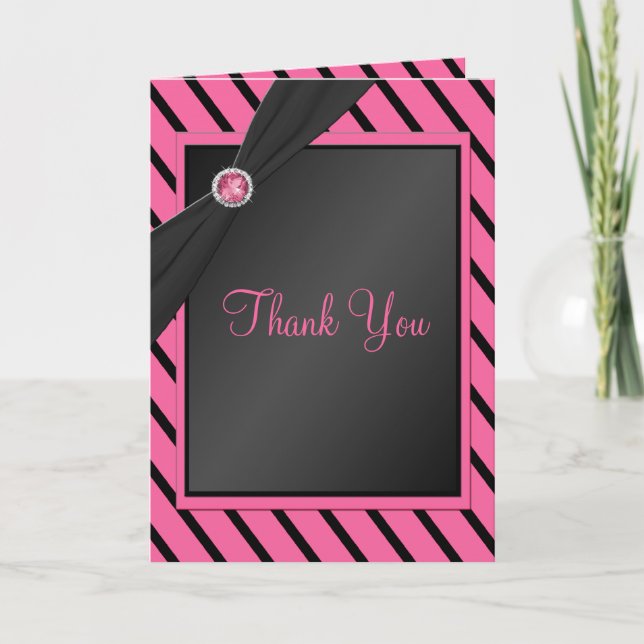 Pink and Black Stripe Thank You Card (Front)