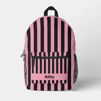 Pink and Black Striped Kawaii Printed Backpack