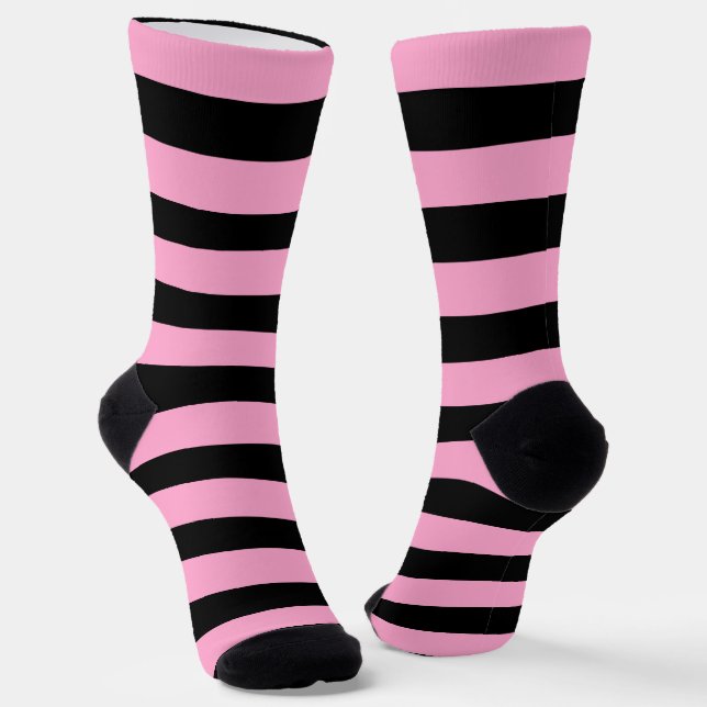 Pink And Black Striped Socks (Angled)