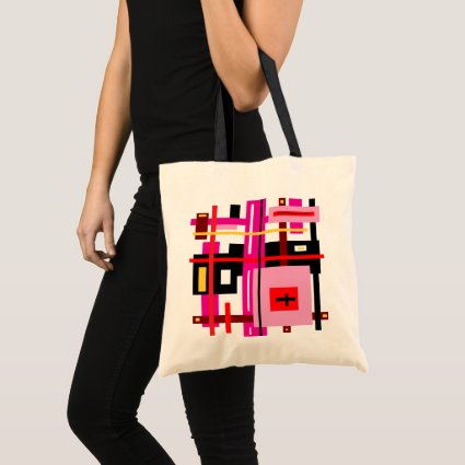 Pink and Black Stripes and Rectangles Tote Bag