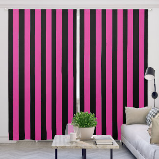 Pink and Black Stripes Blackout Curtains